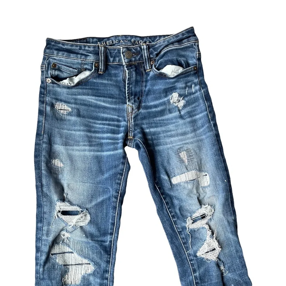 American Eagle Next Level Airflex Distressed Mid- Rise‎  Skinny Jean Size: 28x30